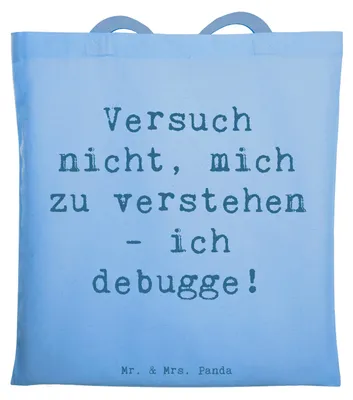 Produktbild von Mr. & Mrs. Panda Shopping Tasche Spruch Softwareentwickler Debugging - Sky Blue - Geschenk, Beruf, Berufsgestaltung, Baumwollbeutel, Softwareentwicklung, Berufspassion