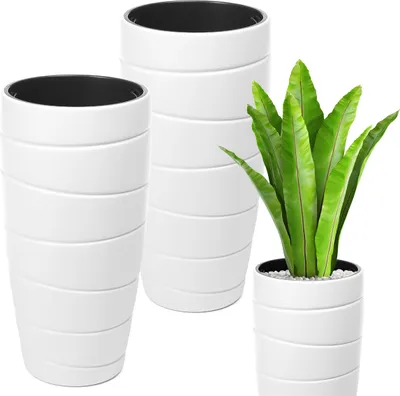 Immagine prodotto di Set di 2 vasi da fiori Lamela | Passa | Alto | Bianco | 40 cm