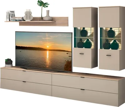 Produktbild von Wohnwand 5-teilig - Cashmerebraun - Riva Eiche Nachbildung - mit LED-Beleuchtung