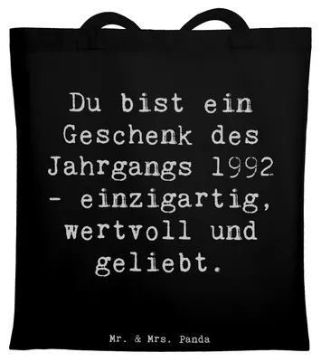 Produktbild von Mr. & Mrs. Panda Stoffbeutel Spruch 1992 Geburtstag Geschenk - Schwarz - Tasche, Tote Bag, Einkaufstasche, Happy Birthday, Geburtsjahr, personalisierte Geschenke, geboren