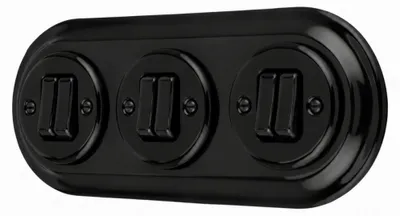 Porzellan Retro 3-fach Doppelschalter, Unterputz, Serie PR1, schwarz