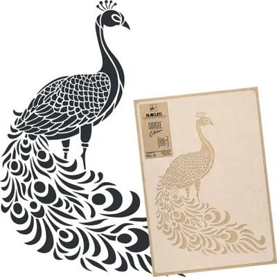 Produktbild von Große Malschablonen L 59x95 cm, Chinesisch Japanisch Königlich Pfau Muster, Wiederverwendbare Kunststoff Wandschablone