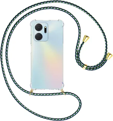 Produktbild von Handykette Backcover-Schutzhülle mit Band (Metall goldfarben) für Honor X7a (6.75'') - grün/blau/weiß