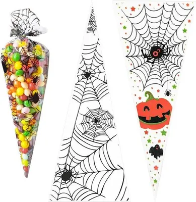 Produktbild von Halloween-Süßigkeiten-Beutel mit Kürbelpatroon - 100 Stück für Kinderpartys