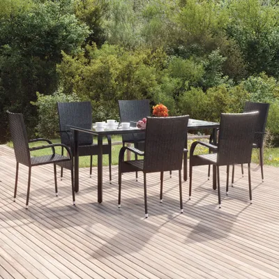 Produktbild von The Living Store 7-tlg. Garten-Essgruppe Schwarz Poly Rattan