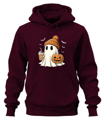 Productafbeelding van Geestige pompoen, Halloween, schattige muts, koffie, herfst, lief, griezelig, uni hoodie, capuchontrui, bordeauxrood, maat M