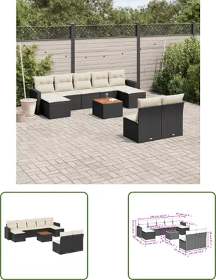 Produktbild von The Living Store 10-tlg. Garten-Sofagarnitur mit Kissen Schwarz Poly Rattan
