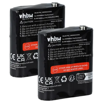 Produktbild von vhbw 2x Akku kompatibel mit Motorola T7100, T6530, T8500, T6510, T8500R, T6500R, T6550, T6500 Funkgerät, Walkie Talkie (1500 mAh, 3,6 V, NiMH)