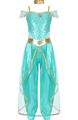 Produktbild von Zauberhaftes Arabische Prinzessin Kostüm – Glitzernder Bauchtanz Jumpsuit für Mädchen (Gr. 176) – Perfekt für Party, Fasching, Halloween & Karneval!