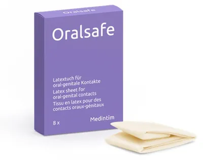 Produktbild von Medintim - Oralsafe Lecktücher aus Latex - mit Erdbeer Aroma - 8 Stück - für hygienischen Schutz beim Oralverkehr