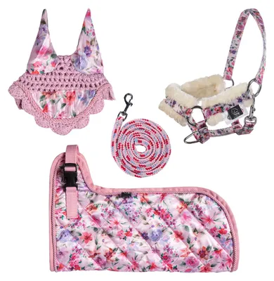Produktbild von Hobby Horse Set - Halfter, Strick, Decke & Fliegenhaube im passenden Design + Gratis Stirnriemen HobbyHorse Farbe - Flower