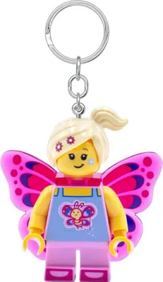 A LEGO keychain of a butterfly girl.