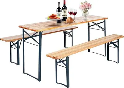 Produktbild von Klappbares Biergarten-Set mit Tisch und Bänken - Für Outdoor und Feiern - 178 x 46 x 76 cm