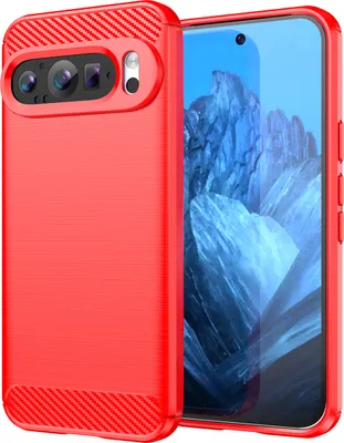 Produktbild von Hülle für Google Pixel 9 Carbon-Faser Weich TPU Silikon Stoßfest Handyhülle Rot