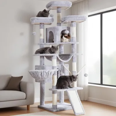 Produktbild von XXL-Kratzbaum für große Katzen – Kratzbaum – Katzenbaum – Katzenmöbel – Kletterbaum – Hellgrau – 180 cm hoch