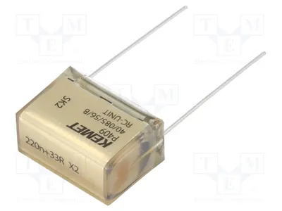 Zdjęcie produktu dla 1 x Kondensator: Papierowy, 220 nF, 20,3 mm, 275 VAC, montaż przelotowy, tolerancja 20%, X2, 630 VDC, typ P409CP224M275AH330