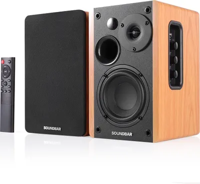 Produktbild von 80W 2.0 HiFi reproduktor Regálový reproduktor Bluetooth Zvukový systém Dřevěný hudební reproduktor pro TV Počítač Soundbar 4,5 palce USB