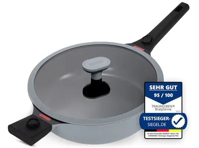 Produktbild von Bratpfanne 28 cm mit Deckel, abnehmbare Griffe & Antihaftbeschichtung, PFOA-frei, für Induktion geeignet, backofenfest, hoher Rand, Pfanne