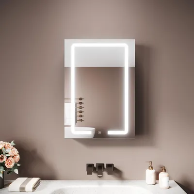 Produktbild von Sonni Einzeltür-Eisenspiegelschrank 50 x 70 x 13 cm, grau gesprenkelt, inklusive Kosmetikablage und Vergrößerungsspiegel