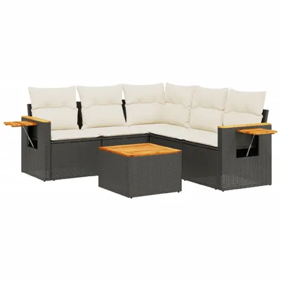 Produktbild von 6-tlg. Garten-Sofagarnitur mit Kissen Schwarz Poly Rattan