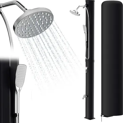 Immagine prodotto di Izrielar Doccia solare da 35 L, doccia da esterno, doccia da giardino, nera, con copertura protettiva e doccetta per piscina e campeggio