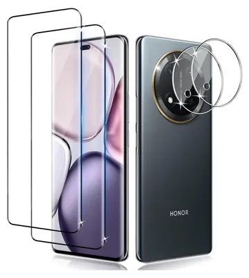 A product shot of screen protectors and camera lens protectors for a smartphone.