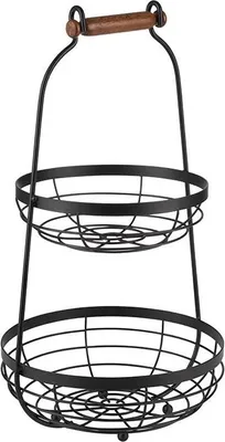 Produktbild von APS 30335 Etagére, 2-stufig, Metall, Griff aus Holz, Ø unten 26 cm, Ø oben 22 cm, Höhe 48 cm, schwarz