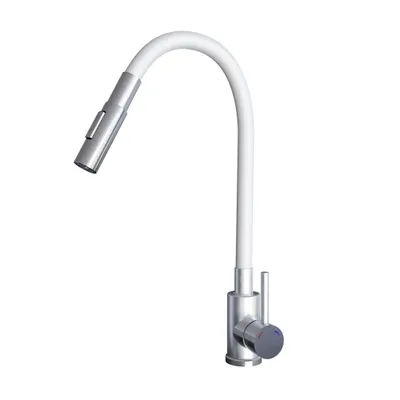 Produktbild von GranMaster FLESSILA Küchenarmatur Beige/Edelstahl – Flexibler Silikon-Auslauf 360° – Spültischarmatur & Einhebelmischer im Sand-Look