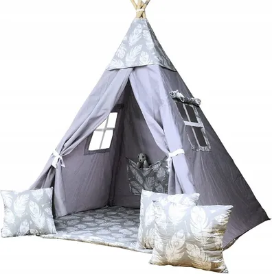 Produktbild von Schönes Kinder Spielzelt TIPI SET Teepee zelt Tippi Bodenmatte mit Zubehör Kissen für Junge oder Mädchen Geschenk Idee