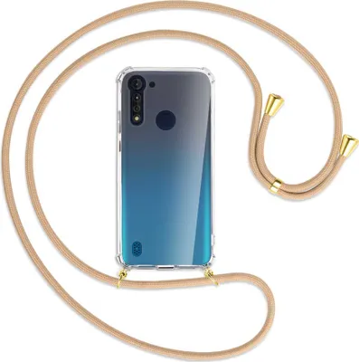 Produktbild von Handykette Backcover-Schutzhülle mit Band (Metall goldfarben) für Motorola Moto G8 Power Lite - beige