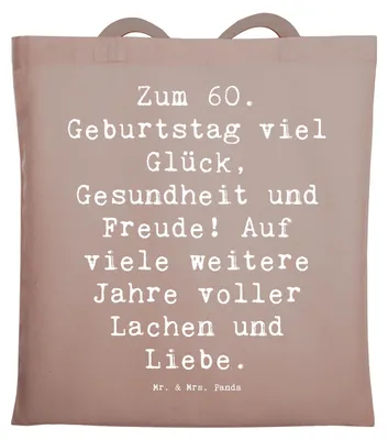 Produktbild von Mr. & Mrs. Panda canvas tasche Spruch 60. Geburtstag Glück - Braun Pastell - Geschenk, Tote Bag, Jubiläum, Happy Birthday, unvergesslich, Geburtstagsgeschenk, Tragetasche