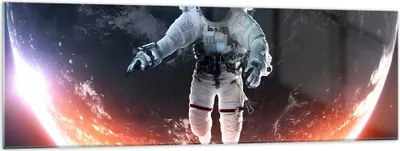 Produktbild von Bilder auf glas - Kosmonaut Weltraum - 160x50cm - Glasbilder - Wandbilder - Kunstdruck - zum Aufhängen bereit - Wanddekoration aus Glas - Glas Bilder - Wandbild auf Glas - Einteilig - GAB160x50-3500