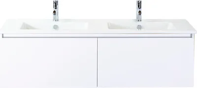 Produktbild von Sanox Badmöbel-Set Frozen BxHxT 141 x 42 x 46 cm Frontfarbe weiß mit Doppel-Waschtisch Keramik weiß 75735101