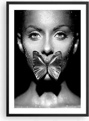 Produktbild von Gerahmtes Poster - Schwarzer Rahmen - Frau Schmetterling Mund - 50x70 cm - Wand Bild - Wanddeko - Wandbilder - Kunstposter - Wandposter - Bilderrahmen - Bilder - Kunstdruck - P2BPA50x70-4637