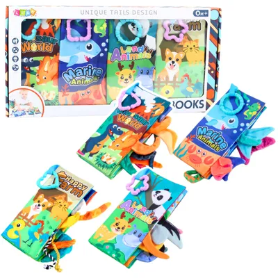 Produktbild von Set aus weichen, farbenfrohen sensorischen Lernbüchern für Kleinkinder, 4-teilig
