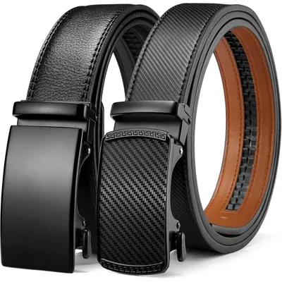Zdjęcie produktu dla Skórzany pasek męski z automatyczną klamrą, szerokość 35 mm, kolor czarny, długość 105 cm
