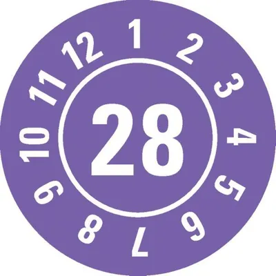Produktbild von Dreifke® Prüfplakette 28, violett, Dokumentenfolie, selbstklebend, Ø 25mm, 21...