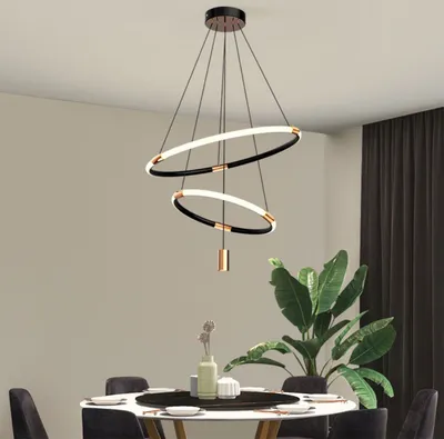 Produktbild von keepgogo Pendelleuchte, 2-Ringe Design, stufenlos dimmbar, LED, Ø 35/55cm, Kabellänge 120cm, Metall & Acryl, Schwarz, 220V, inkl. Fernbedienung, für Ess- & Wohnzimmer