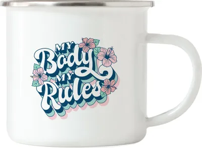 Produktbild von My Body My Rules Emaille Tasse Spruch Motiv Geschenk für Superheldinnen Frauenpower Frauentag Feminismus
