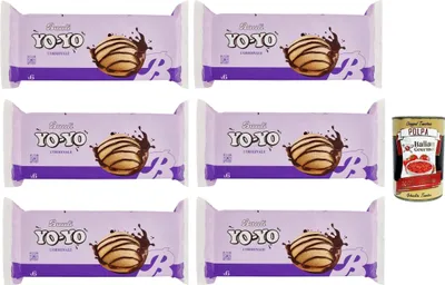 Produktbild von Bauli, Yo-Yo Merendine Soffici di Pan di Spagna con Crema al Cioccolato, kuchen Weiche Snacks Schwammkuchen mit Schokoladencreme 6x 210g + Italian Gourmet polpa 400g