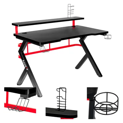 Produktbild von Huzaro Gaming Schreibtisch Hero 5.0, Carbon, Schwarz-Rot, 120 x 60 cm, ergonomischer Monitorständer, robust, einfache Montage