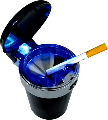 Produktbild von Sturmaschenbecher mit Deckel und blauer LED Aschenbecher Windaschenbecher