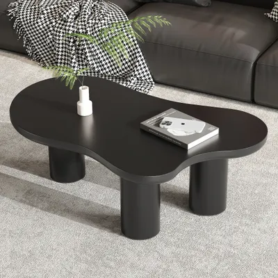 Immagine prodotto di okwish Tavolino da salotto a forma di nuvola, tavolino da camera da letto, tavolini da salotto, lunghezza 107 cm, larghezza 66 cm, altezza 40,5 cm, piano in MDF e gambe in PVC, con feltrini antiscivolo, nero