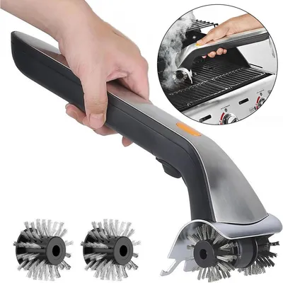 Produktbild von Elektrische Grillbürste Akku, mit Wassertank, rotierend, Edelstahl, 40cm Griff, kabellos, starke Reinigung, für Grill, BBQ & Camping