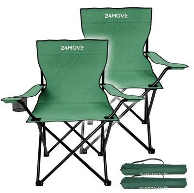 Produktbild von 24MOVE® Campingstuhl Faltstuhl, 2er Set, grün, mit Getränkehalter und Tragetasche Outdoor, faltbar max. 100kg, Anglerstuhl, Polyester