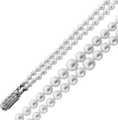Produktbild von Perlenkette 2-reihig Diamanten Akoyaperlen 7.4-2.9mm Antikschmuck 48