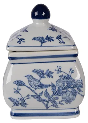 Zdjęcie produktu dla Clayre & Eef Słoik do przechowywania Pokrywka 13x13x17 cm Biały Niebieski Ceramiczny