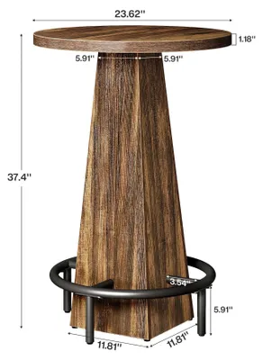 Image de Table ronde de bar - Table haute de 95 cm - Table en bois avec support métallique - Table de bar pour petits espaces, bars, cuisines, salles à manger - Style rustique antique - Marron chocolat