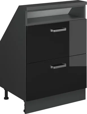 Produktbild von Dachschrägenschrank Vicco Rion Schwarz Hochglanz mit 2 Schubladen, Model 56074