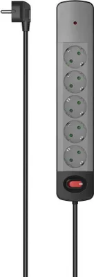 Produktbild von Hama 00223056, 1,5 m, Drinnen, Typ F, Abgewinkelt, Schwarz, Grau, 5 AC-Ausgänge
